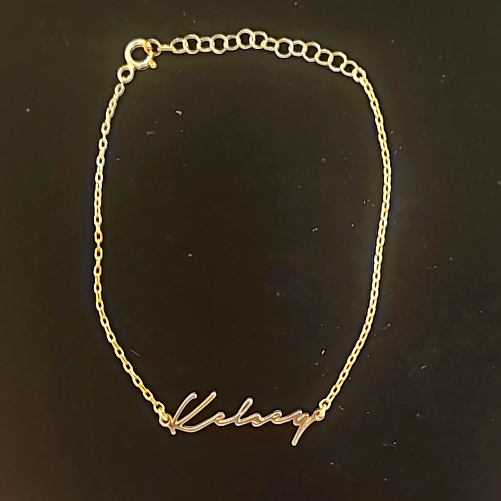 925 Sterling Silver Vermeil Name "Kelsey" Bracelet